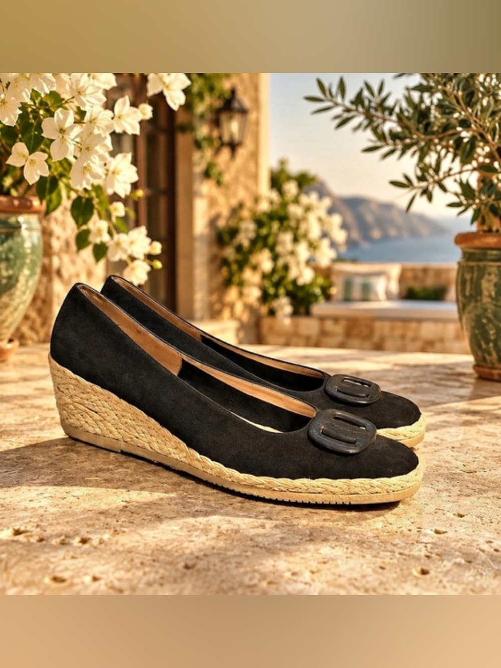 Salvatore Ferragamo Black & Beige Suede Wedge Shoes US 10